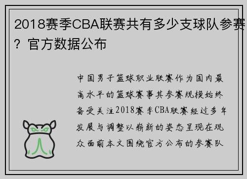 2018赛季CBA联赛共有多少支球队参赛？官方数据公布