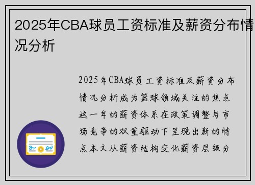 2025年CBA球员工资标准及薪资分布情况分析